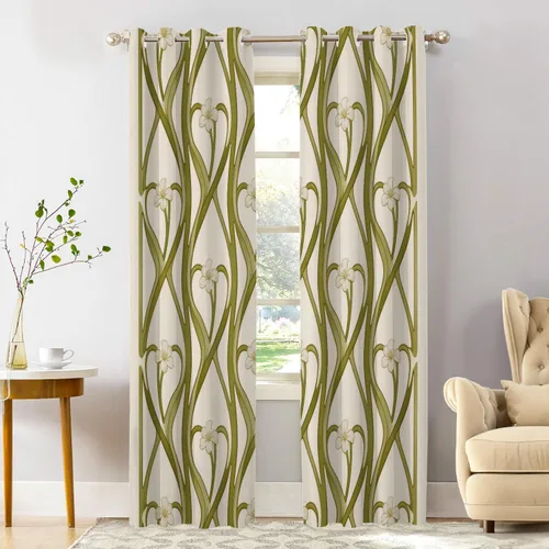 Miniatura 17 de Shrahala Art Nouveau Floral Pattern Blackout Curtain Tiers, Delicate Vine and Flower Design Kitchen Valance Light Blocking Tier Drapes with Rod