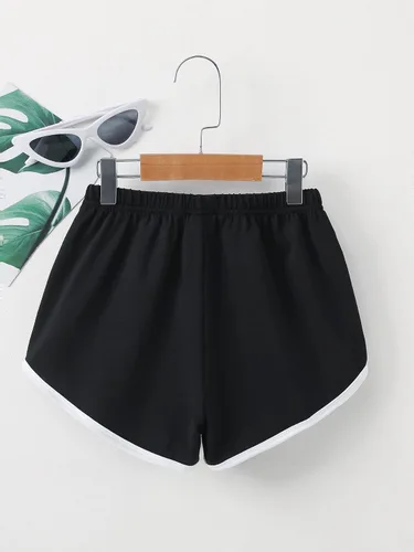 Miniatura 2 de Romwe Pantalones cortos de entrenamiento casuales con cintura alta elástica para niñas