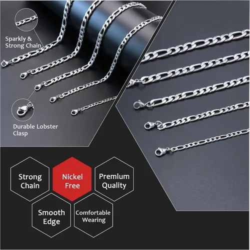 Miniatura 3 de Figaro - Collar de cadena de acero inoxidable chapado en oro real joyería para hombres y mujeres