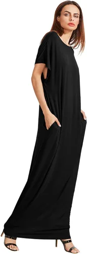 Miniatura 4 de Verdusa - Vestido largo, de manga corta, holgado, con bolsillos, para mujer, casual