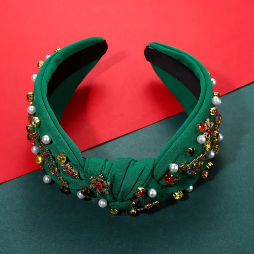 Miniatura 4 de boderier Diademas de Navidad para Mujeres Diadema de Árbol de Navidad con Cuentas Diadema Ancha Anudada de Cristal Accesorios para el Cabello