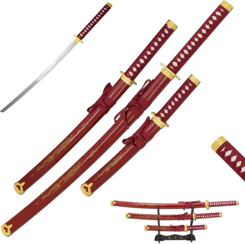 Miniatura 10 de Snake Eye Tactical Juego de katana samurái de 3 piezas con diseño de dragón de dos tonos