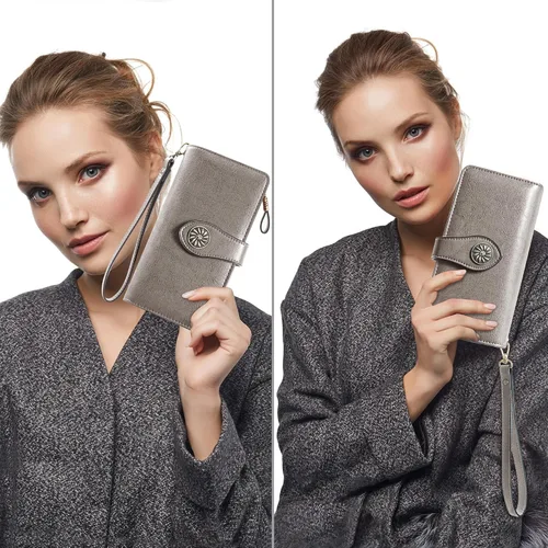 Miniatura 5 de Travelambo Cartera de mujer con bloqueo RFID para tarjetas de crédito, cartera de cuero de gran capacidad