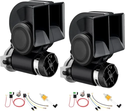 Miniatura 12 de Cuerno de tren para camión, bocinas de coche de 12 V 150 dB súper fuertes con arnés de cableado, cuerno de aire de caracol con compresor eléctrico