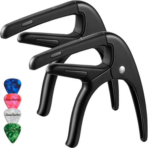 Miniatura 9 de Cejilla de guitarra, cejilla negra, soporte para púas en la cejilla para guitarra acústica y eléctrica, ukulele, mandolina, banjo (negro)