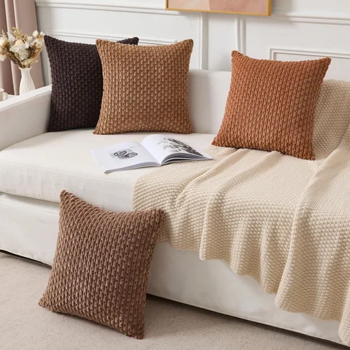 Miniatura 74 de K Kevin Textile - Juego de 2 fundas de almohada decorativas de corduroy suave azul con rayas estilo bohemio, fundas de almohada para sofá, cama