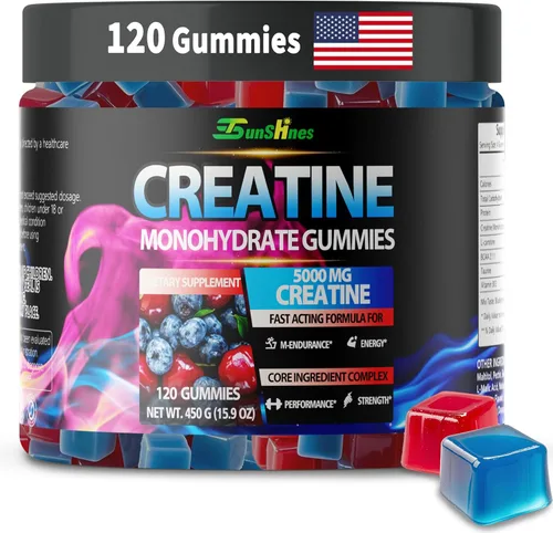 Gomitas de monohidrato de creatina, 0.18 oz (5000 mg), creatina sin azúcar, energía preentrenamiento, veganas, sin OMG, para hombres y mujeres, 120