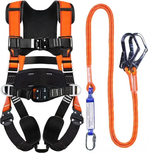 Miniatura 9 de Arnés de seguridad de protección contra caídas premium WHITEDEW con cordón de absorción de golpes, hombros ventilados y acolchados, piernas
