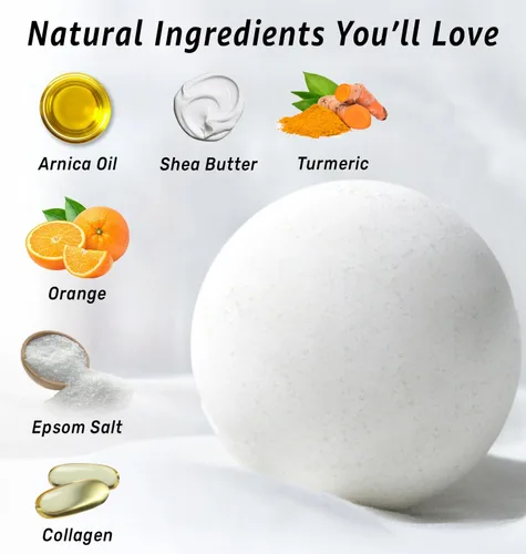 Miniatura 3 de Bombas de baño de colágeno, regalo de espuma de baño de lujo, para hidratación de piel seca, hidratante, cúrcuma, árnica, naranja, aceite esencial