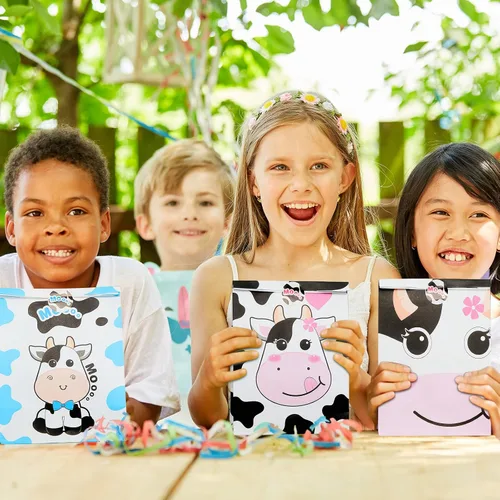 Miniatura 6 de Leinuosen Paquete de 24 bolsas de golosinas con estampado de vaca, bolsas de regalo de fiesta de vacas para niños, cajas de regalos con temática