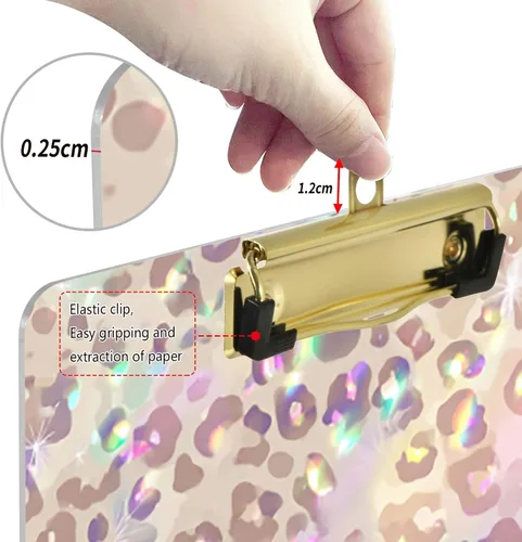 Miniatura 4 de Portapapeles de plástico con estampado de leopardo arcoíris, diseño de moda, tamaño carta, para estudiantes, niños, mujeres y hombres, tablero de A