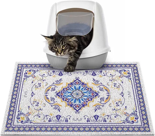 Miniatura 39 de Glittme Alfombrilla de Arena para Gatos con Base Antideslizante, Alfombrilla de Caja de Arena Impermeable que Atrapa la Arena, Fácil de Limpiar