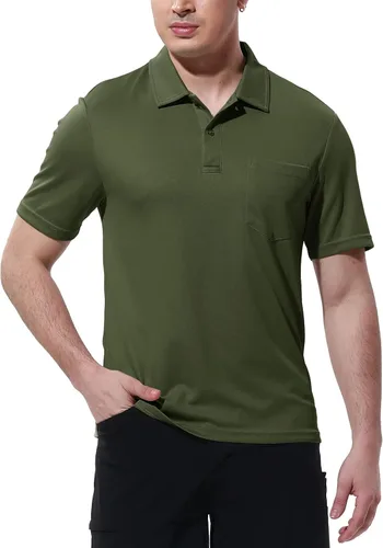 Miniatura 3 de BGOWATU Polo para hombre, manga corta, cuello y golf, secado rápido, con bolsillo