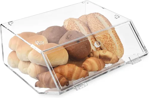 Ikee Design Estuche apilable de acrílico para panadería, contenedor de pastelería, organizador de almacenamiento para bagels, pan y magdalenas con