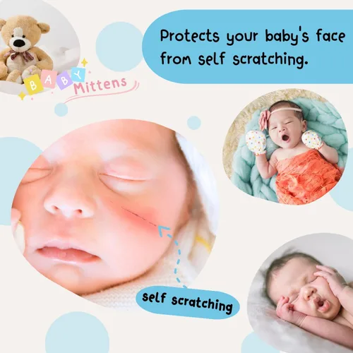 Miniatura 3 de RATIVE Manoplas de bebé de algodón orgánico antiarañazos para recién nacidos de 0 a 6 meses Esenciales para bebés imprescindibles para niños y niñas