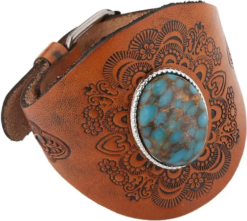 Miniatura 4 de HZMAN Pulsera de cuero turquesa vintage, ajustable, punk, girasol, para hombres y mujeres