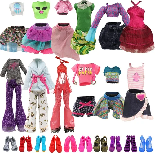 BARWA 6 juegos de ropa de muñeca y 6 zapatos para muñecas Monster Girl de 11 pulgadas, accesorios de moda, trajes casuales y pantalones