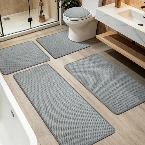 Miniatura 14 de YIHOUSE Juego de alfombras de baño de 3 piezas, alfombras de baño suaves de pelo bajo, tapetes de baño delgados antideslizantes, de secado rápido