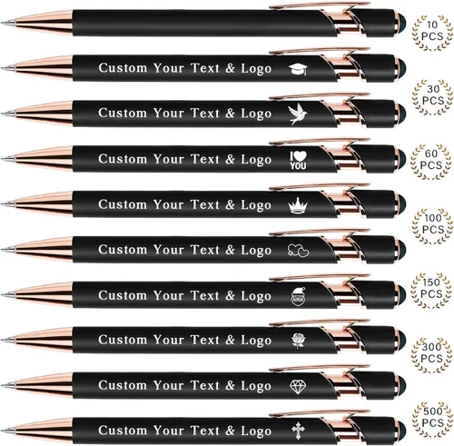 Bolígrafos personalizados a granel, bolígrafos personalizados con nombre/logotipo en ambos lados, regalo de tinta negra, bolígrafo grabado con lápiz