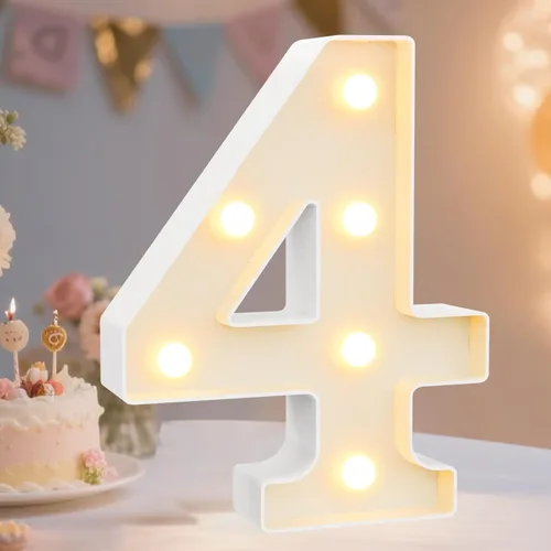 Miniatura 67 de Pooqla Letras y Números Decorativos con Luces LED, Letras y Números de Neón de Plástico Blanco para Decoración de Fiestas, Bodas, Funciona