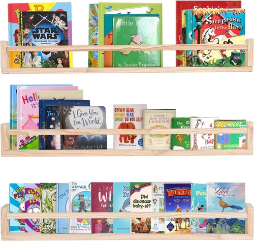 Miniatura 11 de AZSKY Estantes clásicos para libros de guardería, estantes flotantes de madera negra, estantería de pared para decoración de baño, cocina, especias
