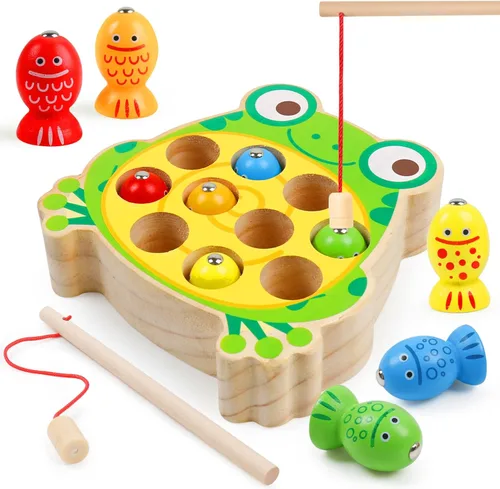 Miniatura 10 de Juego de pesca magnético de madera para niños pequeños de 3 años en adelante, actividades educativas preescolares Montessori, aprendizaje