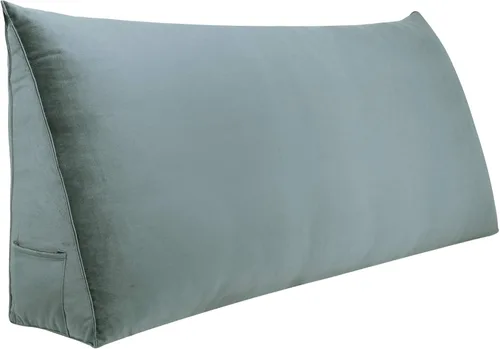 Miniatura 8 de VERCART Almohada grande de cuña para cama de lectura, cabecera tapizada triangular, respaldo para sentarse en la cama con funda extraíble de Azul