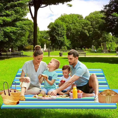 Miniatura 8 de PUPOPIK Manta de picnic para playa, tapete de picnic de 80 x 60 pulgadas, impermeable, plegable, manta familiar, manta portátil grande de picnic