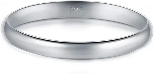 Miniatura 2 de BORUO - Anillo de matrimonio de plata esterlina 925 con cúpula lisa, resistente al deslustre y cómodo ajuste 2mm, Anillo talla 4-12