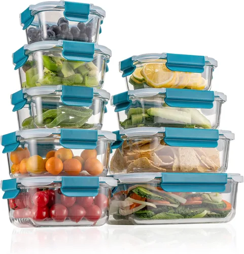 Miniatura 15 de GENICOOK Recipientes de vidrio para preparación de comidas, paquete de 5, tapas herméticas a prueba de fugas de 4.4 tazas, recipientes de vidrio