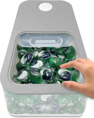 TidyFriend - Contenedor de cápsulas de lavandería con tapa deslizante, 15 x 8.7 x 4.5 pulgadas, el almacenamiento hermético mantiene las cápsulas