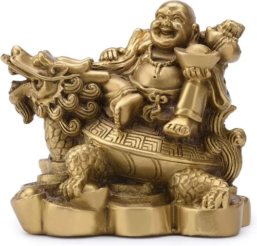 BRASSTAR 3.3 "(H) Ruyi Buda riendo y tortuga riqueza buena fortuna salud Buda estatua para decoración de oficina en casa TQZDPT72