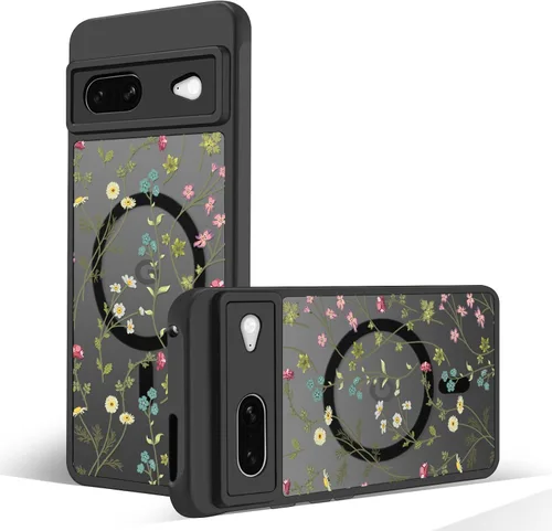 Miniatura 34 de Funda magnética para Google Pixel 10A [Compatible con MagSafe] Funda con patrón floral de flores negras para mujeres y niñas, con borde de TPU Rama