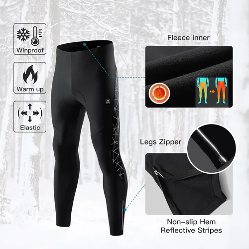 Miniatura 4 de Santic Mallas de ciclismo para hombre, pantalones acolchados, leggings de ciclo, pantalones de bicicleta reflectantes, para invierno, cálido, a