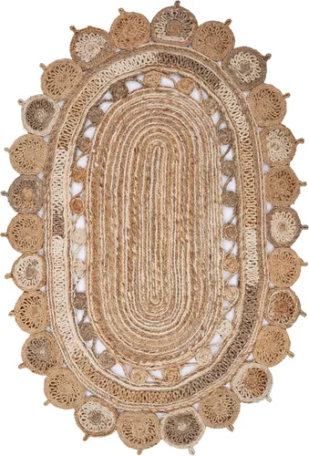 Miniatura 3 de LR Home - Alfombra ovalada de yute natural de 5 x 7 pies para decoración del hogar, alfombras trenzadas para sala de estar, dormitorio, sala