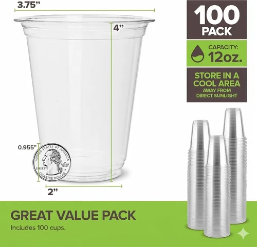 Miniatura 2 de Stock Your Home Vasos fríos transparentes de ácido poliláctico (PLA) de 12 onzas, paquete de 100 vasos desechables de fiesta para agua, vino
