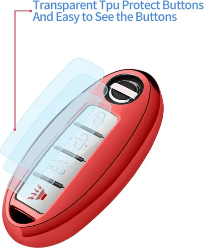 Miniatura 5 de Compatible con Nissan Funda para Llavero con Llavero de Cuero TPU Suave Protección de 360 Grados Funda para Llave para Altima Maxima Rogue Armada