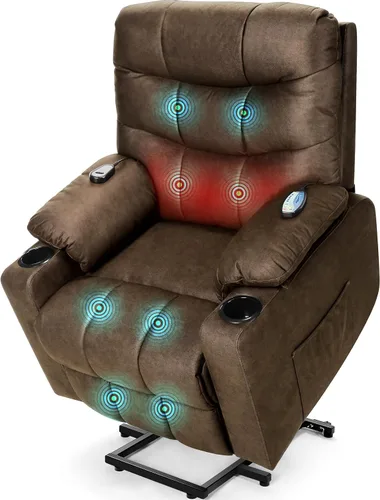 Silla reclinable eléctrica con elevación para adultos mayores, sillón reclinable con masaje y calor lumbar, silla reclinable de 150° con portavasos,