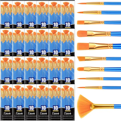 Miniatura 9 de Pinceles ESRICH, 16 paquetes - 160 piezas, juego de pinceles para pintura acrílica, set de pinceles para óleo y acuarela, para cuerpo, cara, lienzo