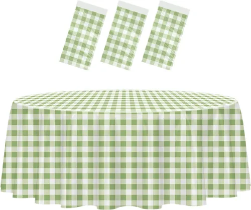 Miniatura 21 de HEIPINIUYE - Paquete de 2 manteles redondos de 84 pulgadas de plástico beige, manteles de mesa impermeables desechables para redondas, ideales