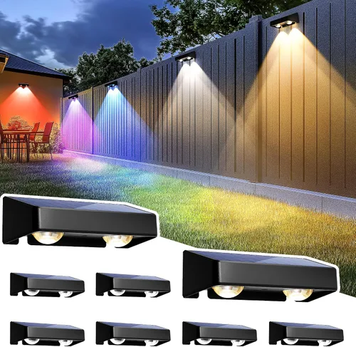 SOLPEX Luces Solares para Cerca Exteriores, 9 Colores Fijos y Luces Solares para Cerca que Cambian de Color Exteriores Impermeables IP65,