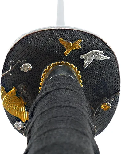 Miniatura 5 de Makoto Espada Katana Samurái negra forjada a mano de 41 pulgadas, pintada a mano, vaina negra de alto brillo