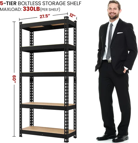 Miniatura 3 de Yaheetech Estantes de almacenamiento, estantería de metal ajustable resistente de 5 niveles, estante industrial para garaje, almacén, despensa, Negro