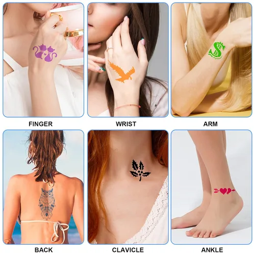 Miniatura 7 de Qpout Plantillas de tatuaje para niños y adultos, kit de plantillas de tatuaje de henna, diseño de plantillas de tatuaje pequeñas y grandes