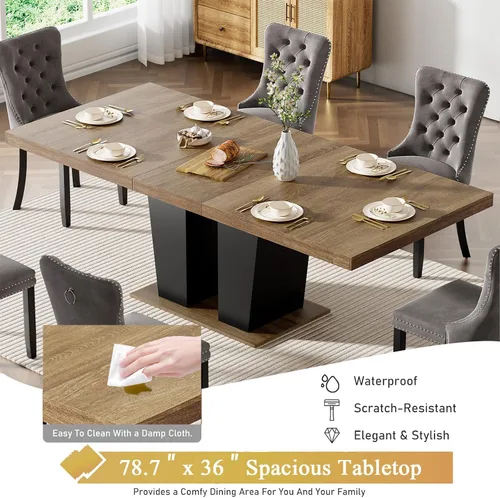 Miniatura 5 de Juego de mesa de comedor extensible de 5 piezas para 4-8 personas, 63-78 pulgadas, juego de mesa de cocina con 4 sillas tapizadas en terciopelo