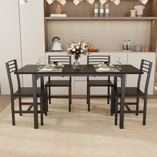 Miniatura 8 de VOWNER Juego de mesa de comedor extensible de 63 pulgadas para 4-6 personas, juego de mesa de comedor de 5 piezas para 4 personas con 4 sillas