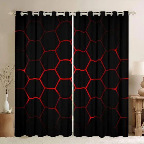 Cortinas de ventana con diseño de panal para niños, hombres y niñas, diseño geométrico moderno con temática hexagonal, para dormitorio, sala de