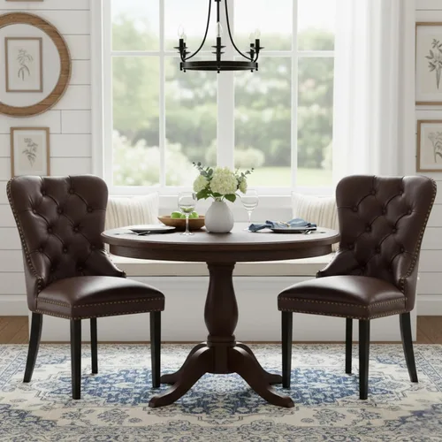 Miniatura 23 de CIMOTA Juego de 2 sillas de comedor de cuero beige, modernas de mediados de siglo, sillas de comedor tapizadas para cocina, comedor, cómodas sillas