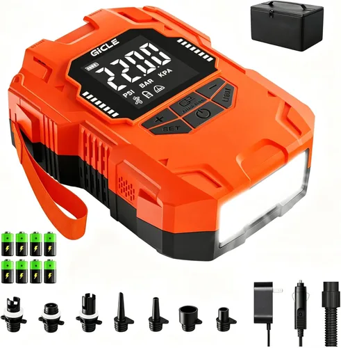 GICLE Rechargeable Paddle Board Pump, 22PSI Dual Power (Battery & 12VDC) Electric SUP Pump with Inflation/Deflation, Auto-off, Fast Charging for