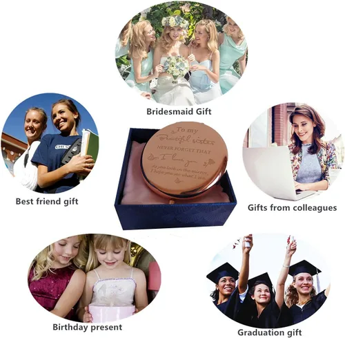 Miniatura 5 de Espejo de amigo para mi hermosa hermana, espejo compacto esmerilado de hermana, hermano, amistad, graduación, boda, regalos de cumpleaños, ideas
